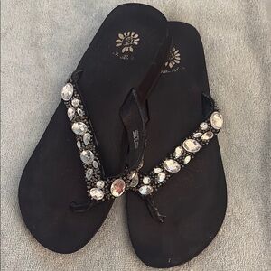 Elegant Black Bejeweled Sandals